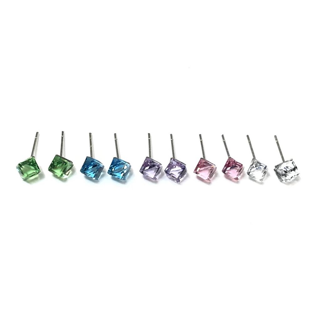 5 Colors Cube Swarovski Crystal Earrings